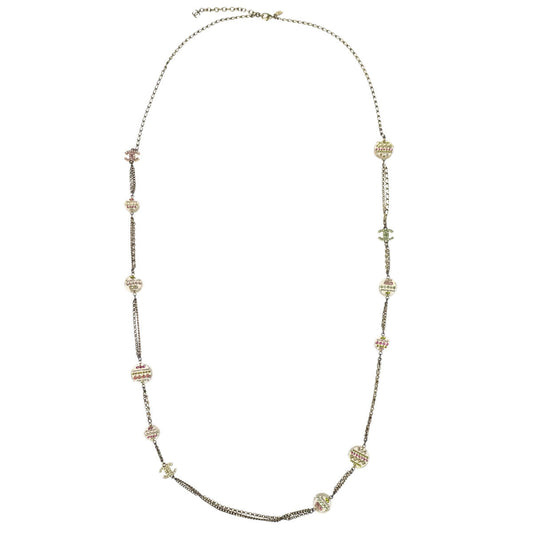 Chanel Gold Chain Long Necklace Rhinestone Acrylic 11P
