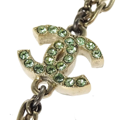 Chanel Gold Chain Long Necklace Rhinestone Acrylic 11P