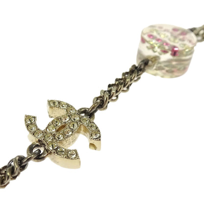 Chanel Gold Chain Long Necklace Rhinestone Acrylic 11P