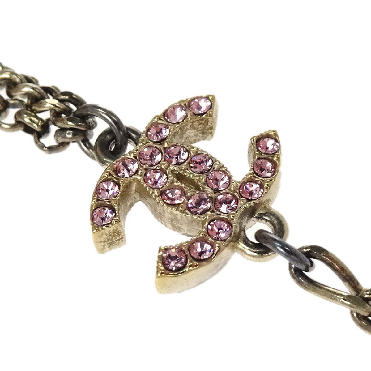 Chanel Gold Chain Long Necklace Rhinestone Acrylic 11P