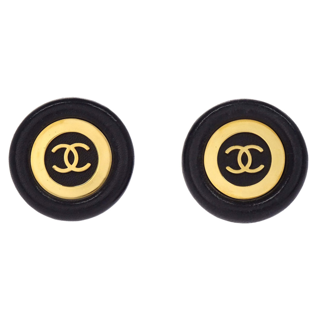 Chanel Button Clip-On Earrings Black 93P
