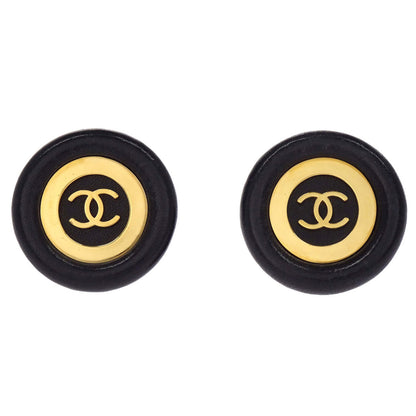 Chanel Button Clip-On Earrings Black 93P