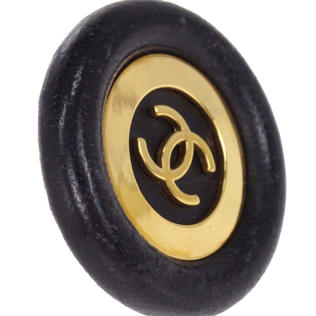 Chanel Button Clip-On Earrings Black 93P