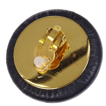 Chanel Button Clip-On Earrings Black 93P