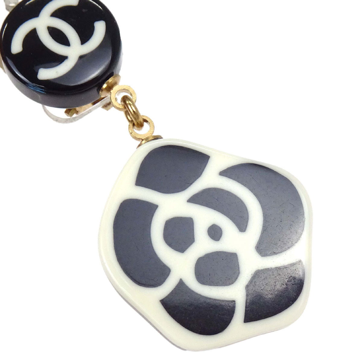 Chanel Dangle Camellia Clip-On Earrings Black Acrylic 03P