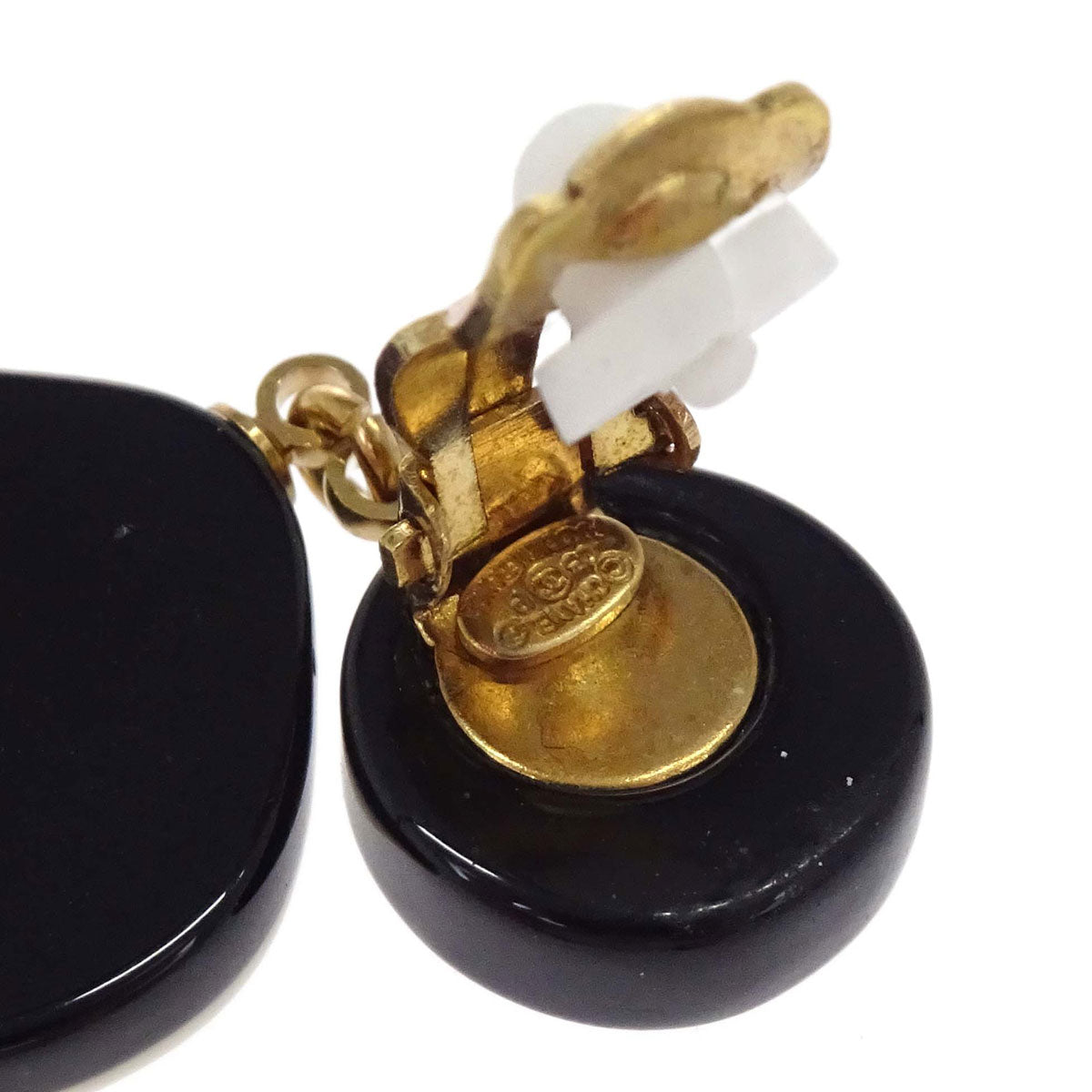 Chanel Dangle Camellia Clip-On Earrings Black Acrylic 03P