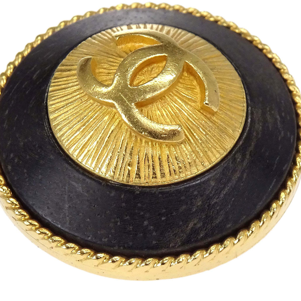 Chanel Button Clip-On Earrings Gold Black 93A