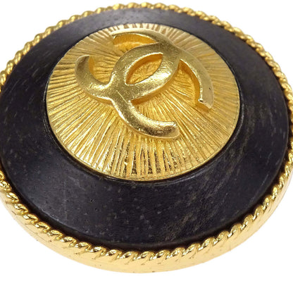 Chanel Button Clip-On Earrings Gold Black 93A