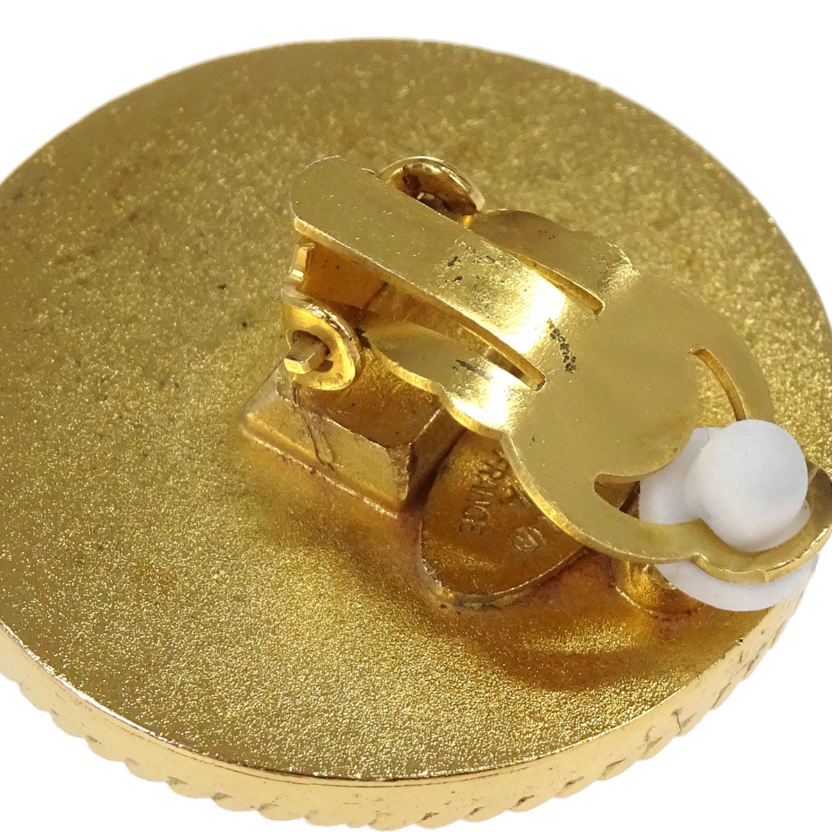Chanel Button Clip-On Earrings Gold Black 93A