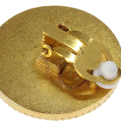 Chanel Button Clip-On Earrings Gold Black 93A