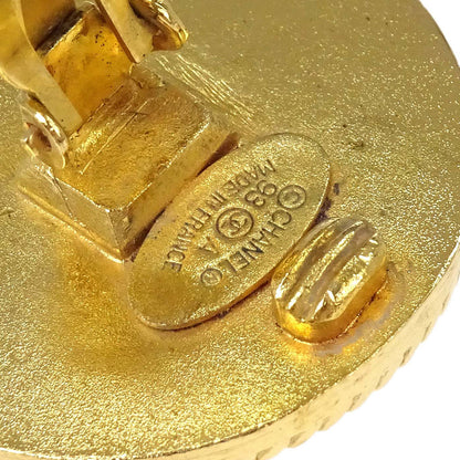 Chanel Button Clip-On Earrings Gold Black 93A