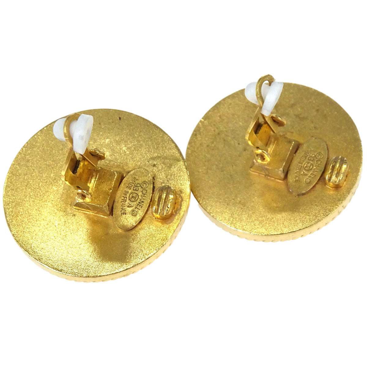 Chanel Button Clip-On Earrings Gold Black 93A