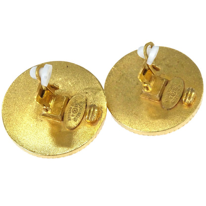 Chanel Button Clip-On Earrings Gold Black 93A