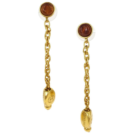 Chanel Dangle Pierced Earrings Gripoix Gold 99A