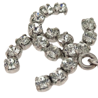 Chanel CC Dangle Pierced Earrings Silver Rhinestone 00A