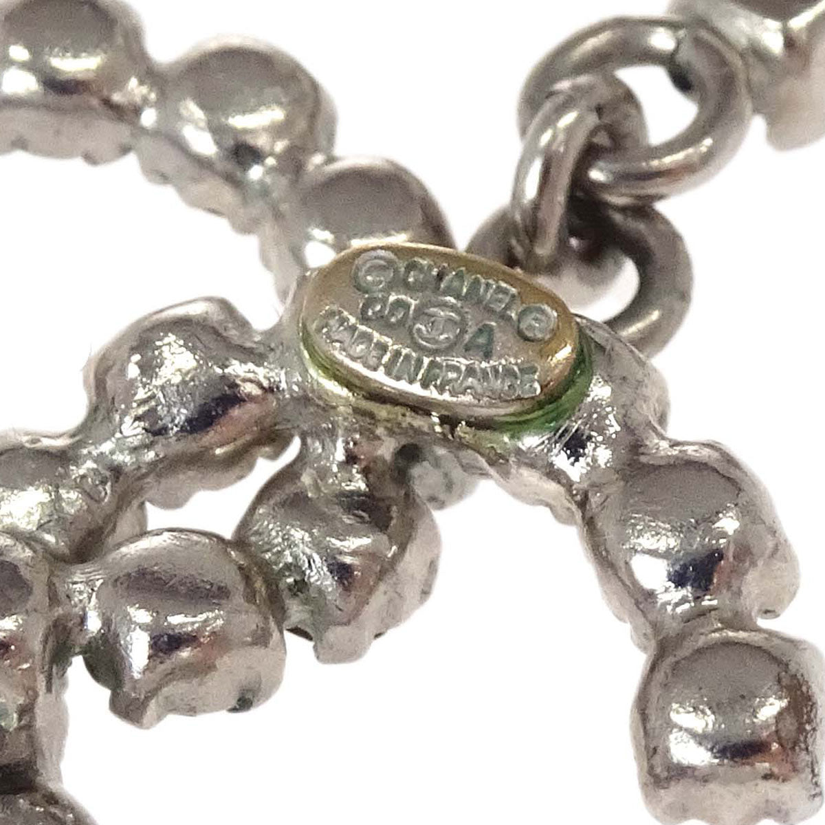 Chanel CC Dangle Pierced Earrings Silver Rhinestone 00A
