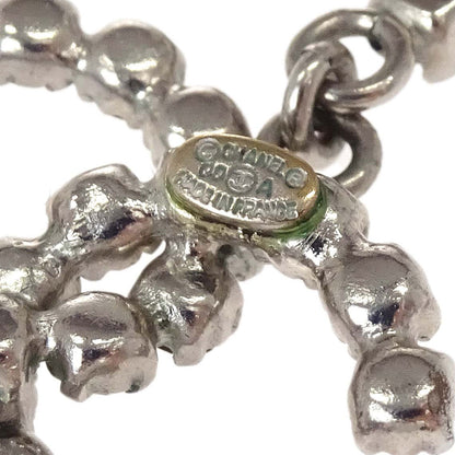 Chanel CC Dangle Pierced Earrings Silver Rhinestone 00A