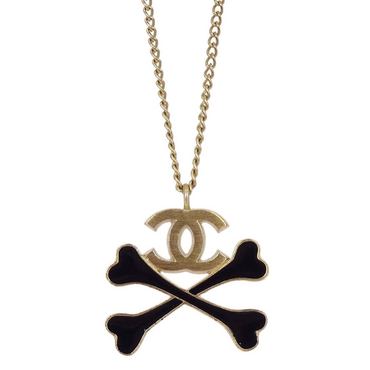 Chanel Gold CC Crossbones Pendant Necklace 03P