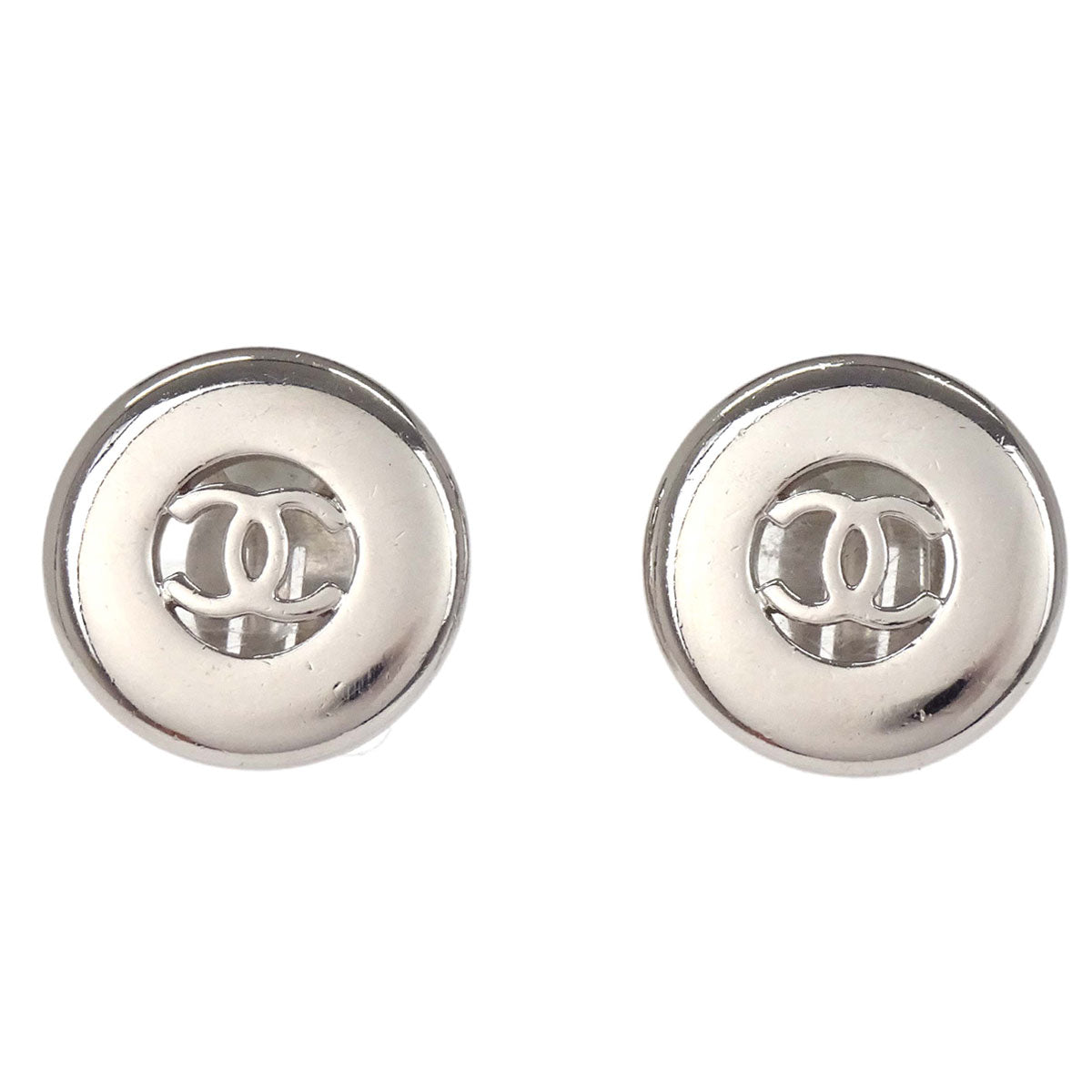 Chanel Button Clip-On Earrings Silver 97A