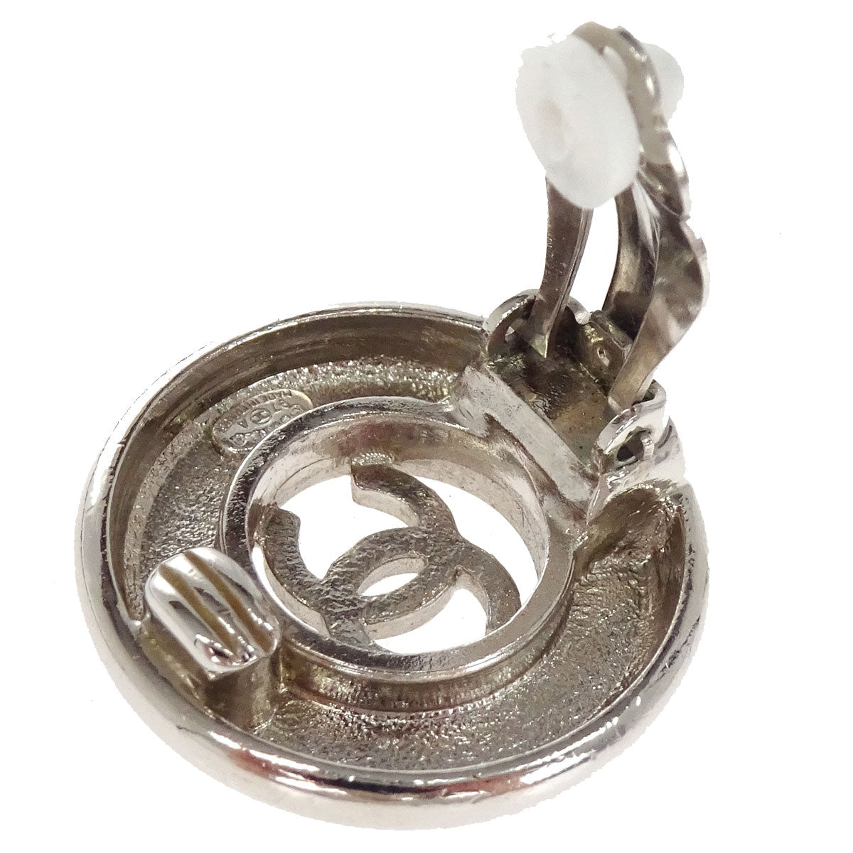 Chanel Button Clip-On Earrings Silver 97A