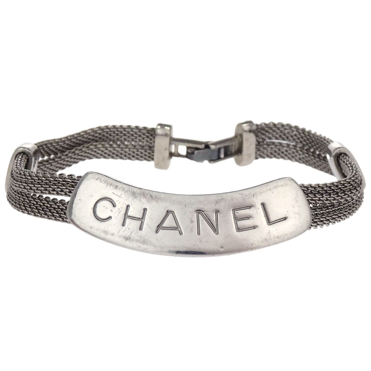 Chanel Logo Plate Bracelet Silver 98P