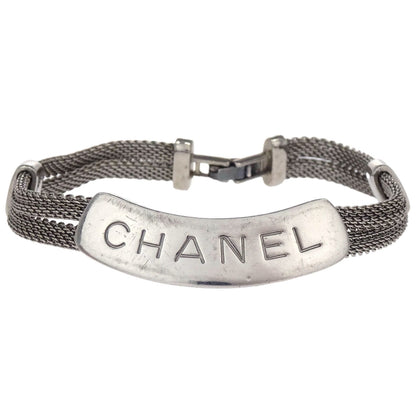 Chanel Logo Plate Bracelet Silver 98P
