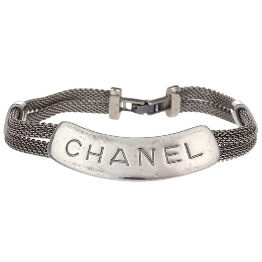 Chanel Logo Plate Bracelet Silver 98P