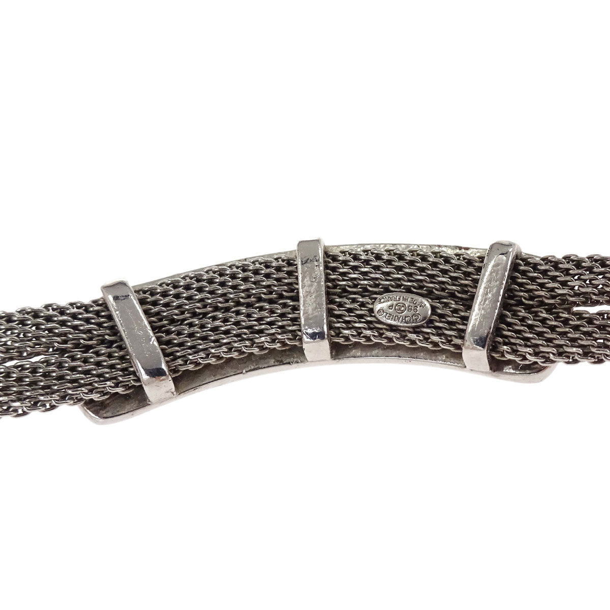Chanel Logo Plate Bracelet Silver 98P