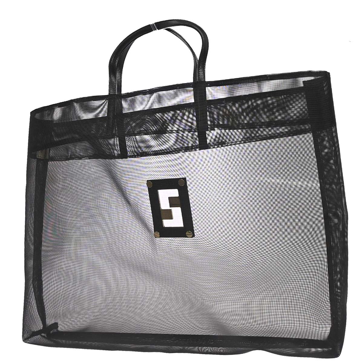 Fendi Black Nylon Mesh Tote Handbag
