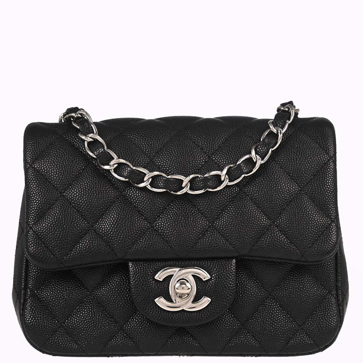 Chanel 2017-2018 Black Caviar Skin Mini Classic Square Flap Shoulder Bag 17