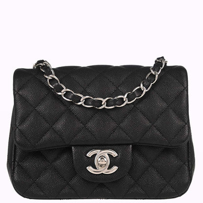 Chanel 2017-2018 Black Caviar Skin Mini Classic Square Flap Shoulder Bag 17