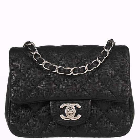Chanel 2017-2018 Black Caviar Skin Mini Classic Square Flap Shoulder Bag 17