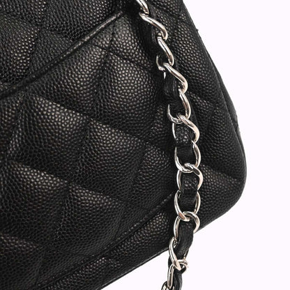 Chanel 2017-2018 Black Caviar Skin Mini Classic Square Flap Shoulder Bag 17
