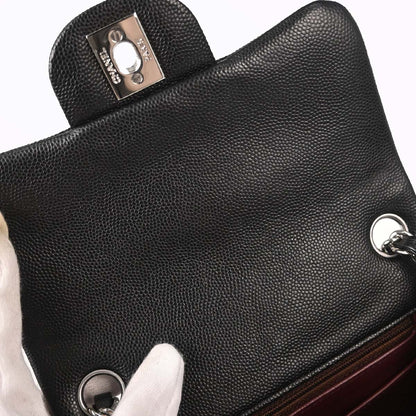 Chanel 2017-2018 Black Caviar Skin Mini Classic Square Flap Shoulder Bag 17