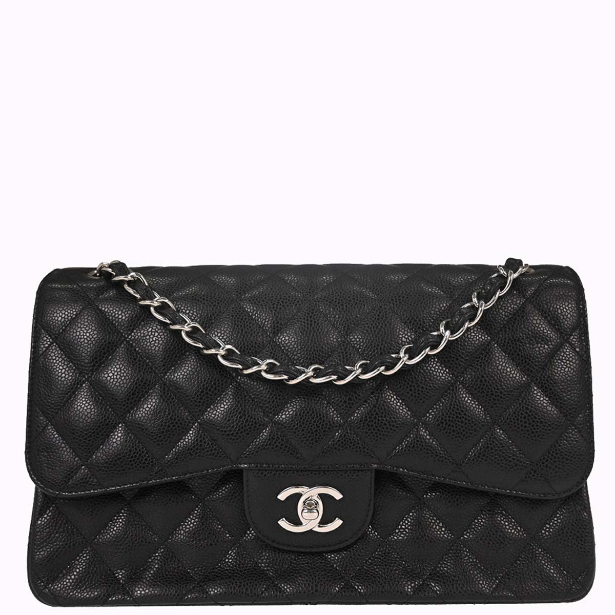 Chanel 2015-2016 Black Caviar Skin Jumbo Classic Double Flap Shoulder Bag