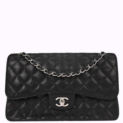 Chanel 2015-2016 Black Caviar Skin Jumbo Classic Double Flap Shoulder Bag