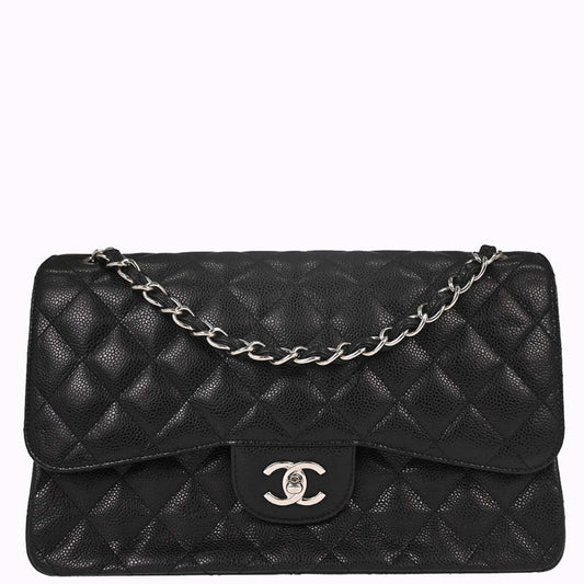 Chanel 2015-2016 Black Caviar Skin Jumbo Classic Double Flap Shoulder Bag