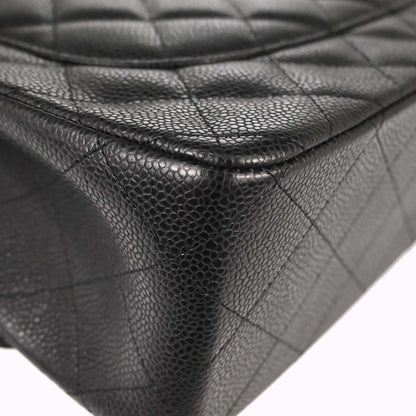 Chanel 2015-2016 Black Caviar Skin Jumbo Classic Double Flap Shoulder Bag