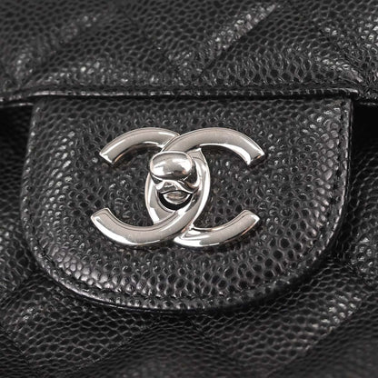 Chanel 2015-2016 Black Caviar Skin Jumbo Classic Double Flap Shoulder Bag