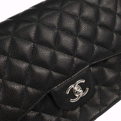 Chanel 2015-2016 Black Caviar Skin Jumbo Classic Double Flap Shoulder Bag
