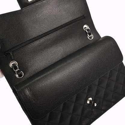 Chanel 2015-2016 Black Caviar Skin Jumbo Classic Double Flap Shoulder Bag