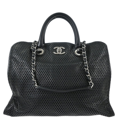 Chanel 2012-2013 Black Perforated Calfskin Up In The Air Tote 2way Chain Handbag