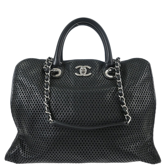 Chanel 2012-2013 Black Perforated Calfskin Up In The Air Tote 2way Chain Handbag