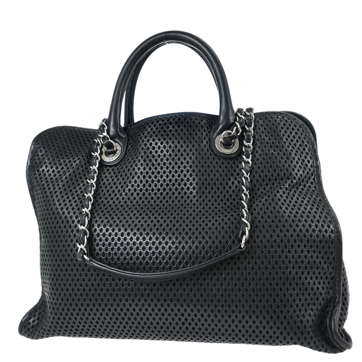Chanel 2012-2013 Black Perforated Calfskin Up In The Air Tote 2way Chain Handbag