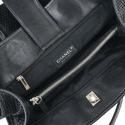 Chanel 2012-2013 Black Perforated Calfskin Up In The Air Tote 2way Chain Handbag