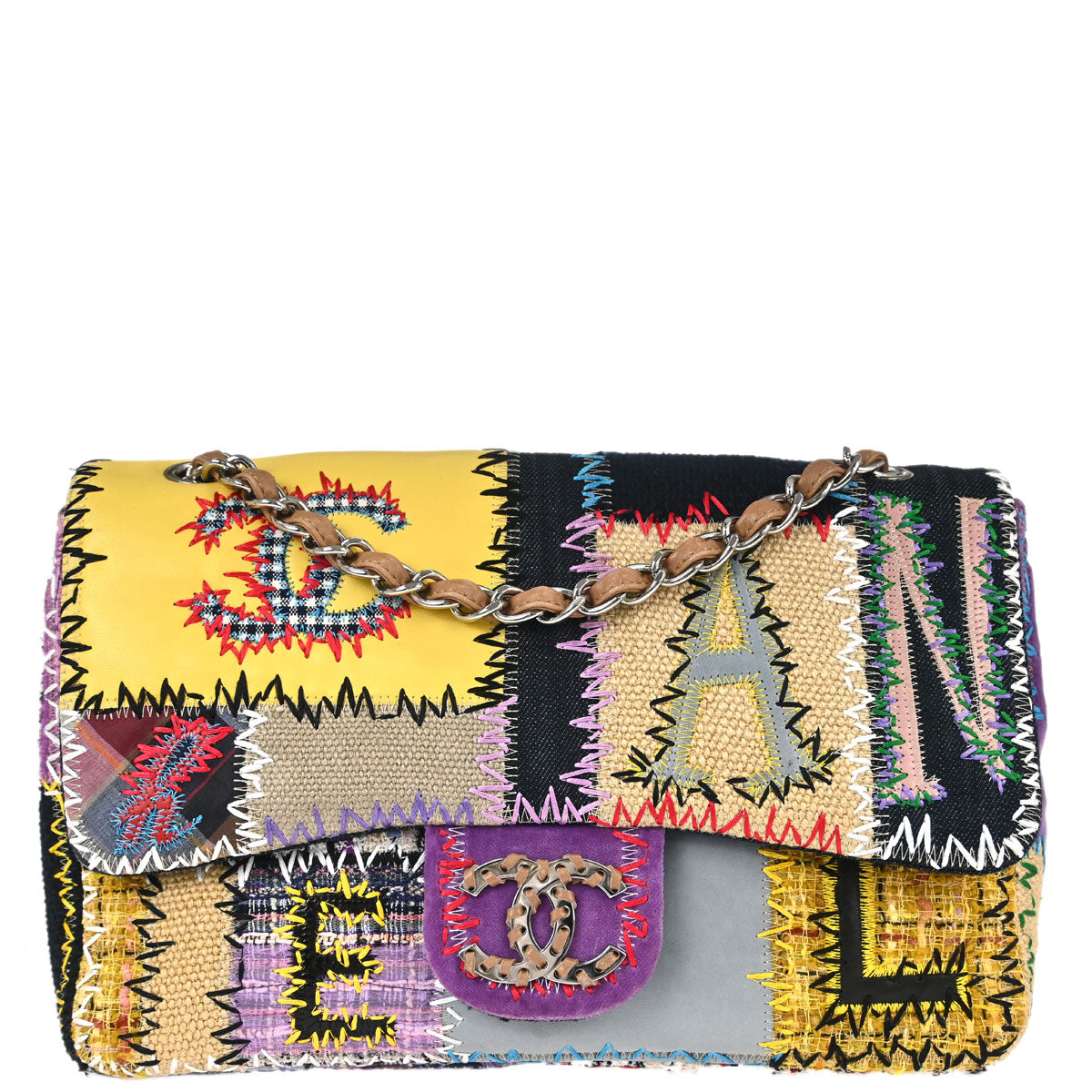 Chanel 2010-2011 Beige Tweed Patchwork Jumbo Shoulder Bag