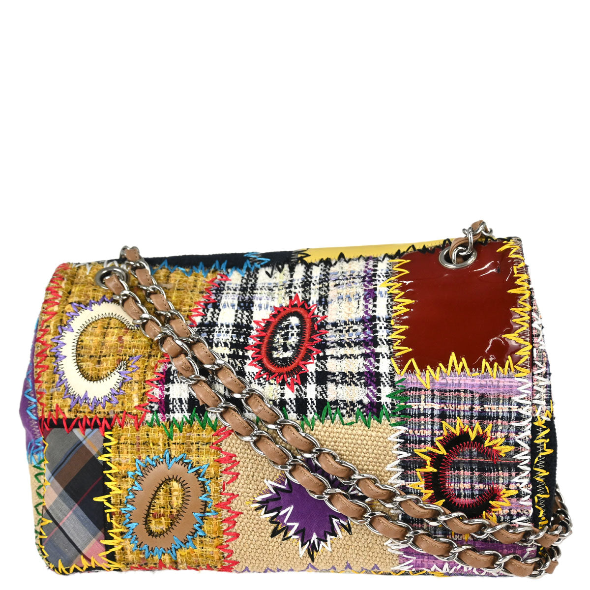 Chanel 2010-2011 Beige Tweed Patchwork Jumbo Shoulder Bag