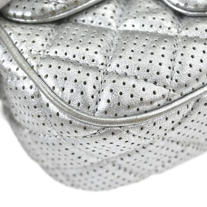 Chanel 2014 Silver Perforated Lambskin Classic Flap Shoulder Bag