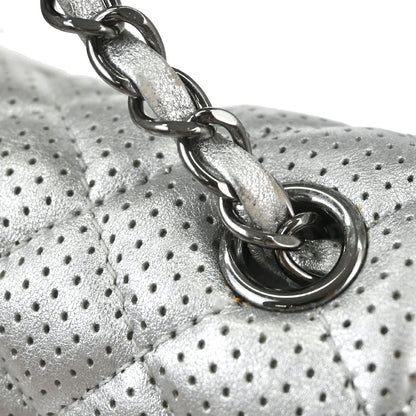 Chanel 2014 Silver Perforated Lambskin Classic Flap Shoulder Bag