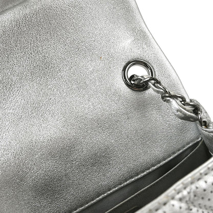 Chanel 2014 Silver Perforated Lambskin Classic Flap Shoulder Bag